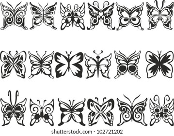 Set of Black and White Butterflies
