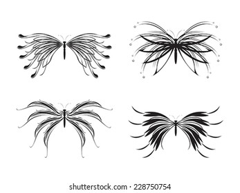 Set of black and white butterflies