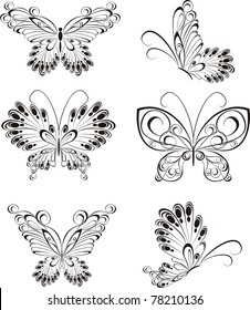 Set of black and white butterflies