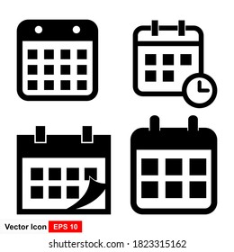 Set of black and white calendar  icons, vector illustration