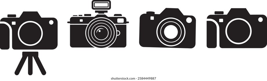 Set of Black and White Camera Icons
