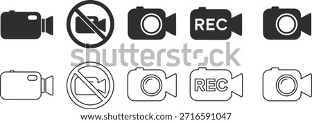 Set of black and white camera and recording outline