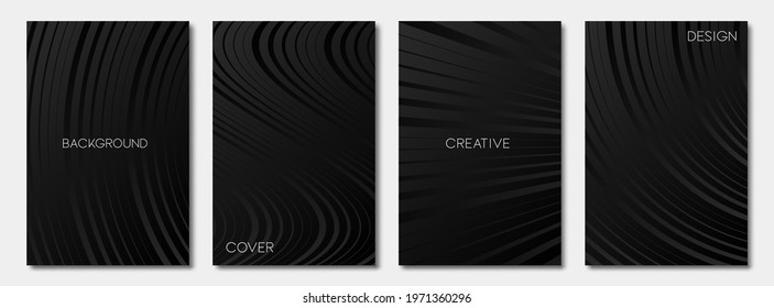 Set of black and white cards. Abstract geometric pattern with wavy lines for banner, cover, posters, and wallpaper. Vector