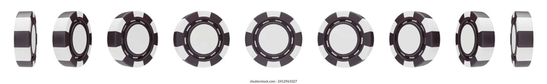 Set of black and white casino chips 3D rendering. Casino, gambling game, betting symbol. Online gambling token for slot, poker, roulette, blackjack three dimensional vector illustration