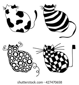 set of black and white cats