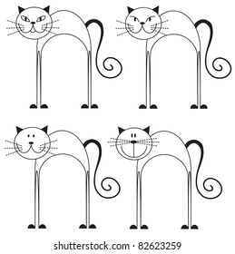 Set of black and white cats