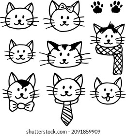 Set with black and white cats on white background. Vector image. 