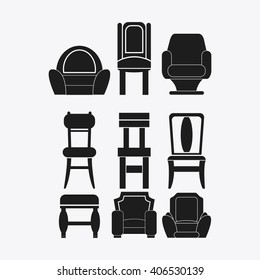 set of black and white Chairs, vector illustration