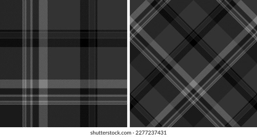 Set black and white check plaid seamless vector pattern. Fashion wallpaper cage pixel texture. Scottish background checkered. Printing on shirts, textiles, curtains and other of fabric. 
