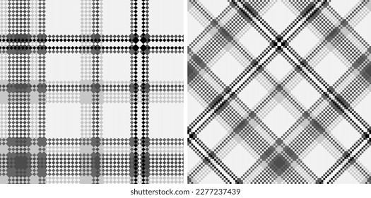 Set black and white check plaid seamless vector pattern. Fashion wallpaper cage pixel texture. Scottish background checkered. Printing on shirts, textiles, curtains and other of fabric. 