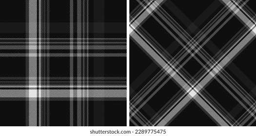 Establezca un patrón vectorial transparente transparente transparente en blanco y negro. Textura de píxel en jaula de papel de moda. Antecedentes escoceses revisados. Impresión en camisas, textiles, cortinas y otros de tela. 