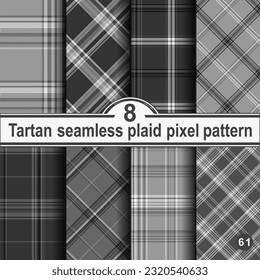 Set black and white check plaid seamless vector pattern. Fashion wallpaper cage pixel texture. Scottish background checkered. Printing on shirts, textiles, curtains and other of fabric. 