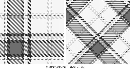 Set black and white check plaid seamless vector pattern. Fashion wallpaper cage pixel texture. Scottish background checkered. Printing on shirts, textiles, curtains and other of fabric. 