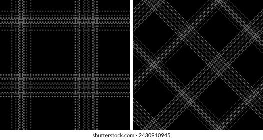 Set black and white check plaid seamless vector pattern. Fashion wallpaper cage pixel texture. Scottish background checkered. Printing on shirts, textiles, curtains and other of fabric. 