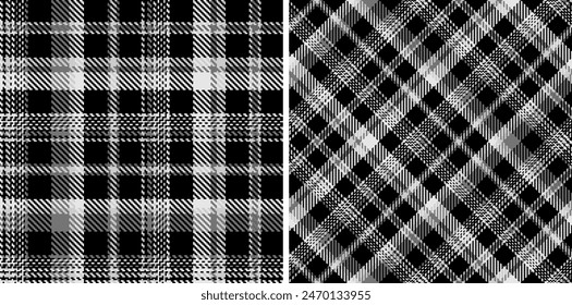 Set black and white check plaid seamless vector pattern. Fashion wallpaper cage pixel texture. Scottish background checkered. Printing on shirts, textiles, curtains and other of fabric. 