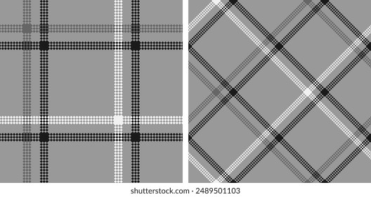 Set black and white check plaid seamless vector pattern. Fashion wallpaper cage pixel texture. Scottish background checkered. Printing on shirts, textiles, curtains and other of fabric. 