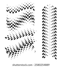 Set of black and white checkered halftone patterns isolated on white background