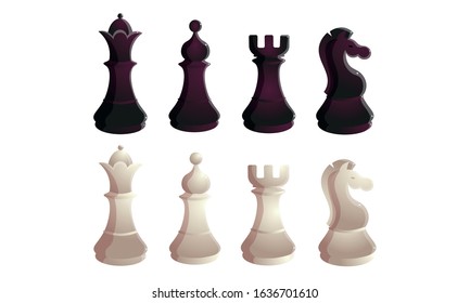 Set of black and white chess figures vector illustration