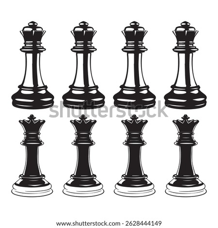 Set of black and white chess pieces