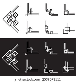 Set of black and white Chinese frame. Traditional Asian pattern. Japanese, Korean and Chinese frames vector illustration isolated mockup.