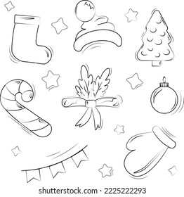 set of black and white christmas icons