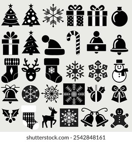 set of black and white Christmas icons