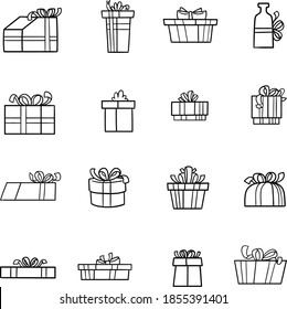 Set of Black and white Christmas present or birthday gift boxes set of vector clip art icons on transparent backgrovnt