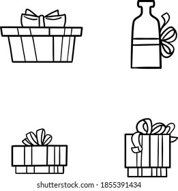 Juego de cajas de regalo de regalo de Navidad en blanco y negro o de cumpleaños conjunto de iconos de imágenes prediseñadas vectoriales en fondo transparente