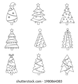 Set Black White Christmas Trees Collection Stock Vector (Royalty Free ...