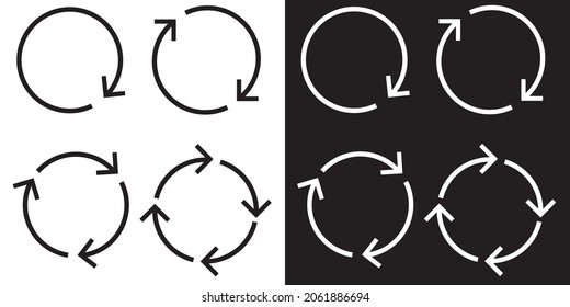 Set of Black and white circle arrows. Circular arrows sign. Vector Icons. Isolated on a white and black background