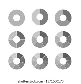 Conjunto de diagramas de círculo en blanco y negro para su diseño. Conjunto de círculos segmentados. Elementos del organigrama. Ilustración del vector