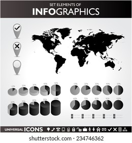 Set of black and white circle diagram for your design. Business chart elements. Circle cart infographic design. Element of process for your design. Vector icons. 