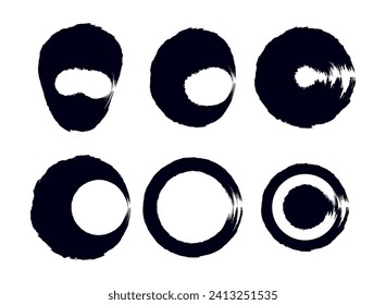 a set of black and white circles with different shapes brush stroke bundle, circle brush brush stroke texture sumi pen circle brush line