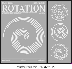 Um conjunto de elementos circulares pretos e brancos feitos de linhas com um efeito rotativo. Elemento de design de espiral abstrato. Movimento em espiral e em espiral. Vetor para brochura, cartaz, apresentação, folheto ou banner