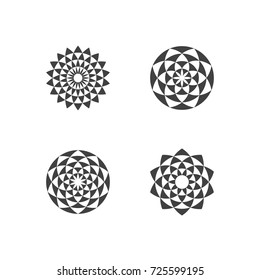 Set of Black and White Circular Fractal Design Elements. Digital flower. Vector illustration. EPS 10