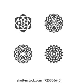 Set of Black and White Circular Fractal Design Elements. Digital flower. Vector illustration. EPS 10