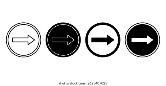 Set of Black and White Circular Turn Right Arrow Icons Vector Design Illustration