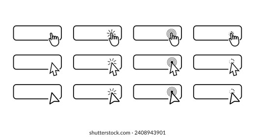 Set of Black and White Clicking Hand Icons for Web Buttons - Vector Illustration
