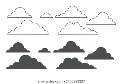 set of black and white clouds