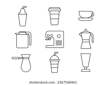 Set of Black and White Coffee Vector Icons