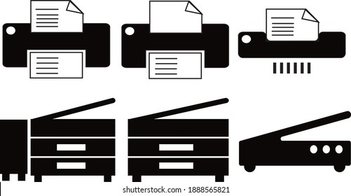 conjunto de iconos vectoriales de impresora en color blanco y negro. perfecto para diseño gráfico y web.