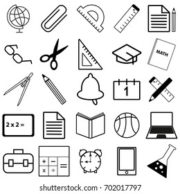 Set of black, white and color school web icons