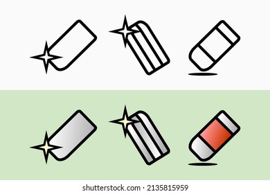 Set of black white and color vector rubber eraser icons in line art style