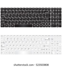 Set black and white computer keyboard isolated on a white background. Vector illustration.