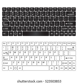 Set black and white computer keyboard isolated on a white background. Vector illustration.