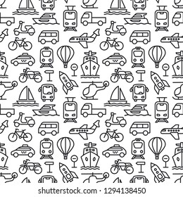 set of black white concept seamless pattern of different transport