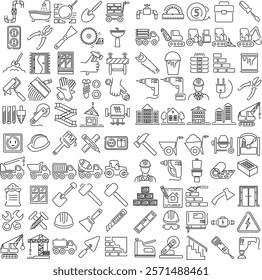 set of black and white construction icons thin line