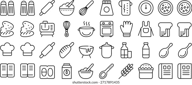 Set of black and white cooking and baking kitchen utensils