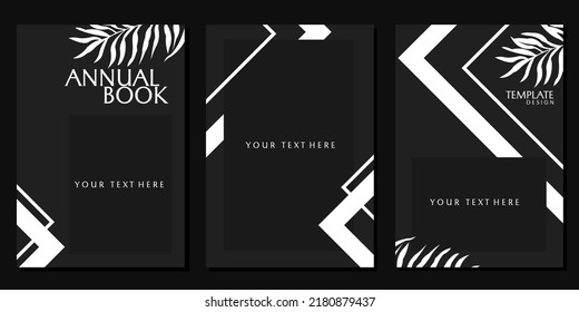 set of black and white cover templates. abstract geometric background with hand drawn floral elements
