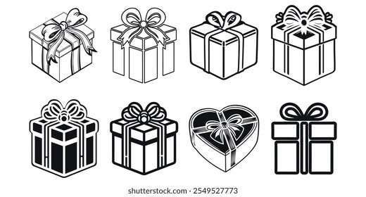 Set of Black and White Crosses, Set of elegant holiday gift box icons in flat style, perfect for stylish gift presentations and celebrations.